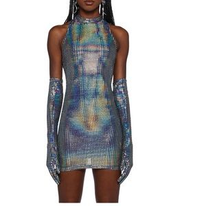 Dolls kill moon kissed disco mini dress and glove set size Large